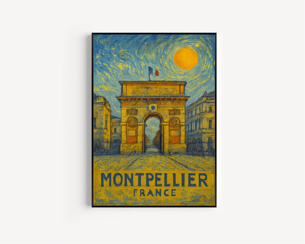 Montpellier Poster Print, Montpellier Travel Poster, Montpellier Van Gogh Style Wall Art, Montpellier, France