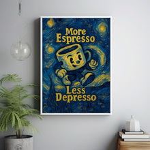 More Espresso Less Depresso Retro Kitchen Print, Retro Character Poster, Funny Trendy Cofffe Print, Retro Cafe Art, Coffee Modern Retro Art