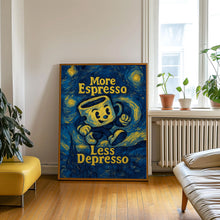 More Espresso Less Depresso Retro Kitchen Print, Retro Character Poster, Funny Trendy Cofffe Print, Retro Cafe Art, Coffee Modern Retro Art