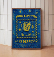More Espresso Less Depresso Retro Wall Art Print - Retro Character Poster, Kitchen Print, Fun Cofffee, Retro Humour, Caffeine, Checkerboard
