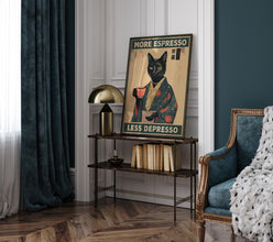 More Espresso Less Depresso, Funky Kitchen Print, Coffee Prints, Retro Print, Japanese Cat Poster, Cat Lovers Gift, Animal Wall Decor 1746082830