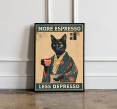 More Espresso Less Depresso, Funky Kitchen Print, Coffee Prints, Retro Print, Japanese Cat Poster, Cat Lovers Gift, Animal Wall Decor 1746082830