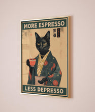 More Espresso Less Depresso, Funky Kitchen Print, Coffee Prints, Retro Print, Japanese Cat Poster, Cat Lovers Gift, Animal Wall Decor 1746082830