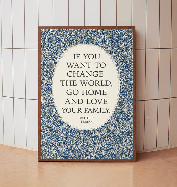 Mother Teresa Quote, Small Things with Great Love Vintage Floral Art Catholic, Christian Wall Art, Kitchen Decor Print or Canvas