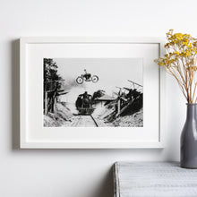 Motorcycle Jumping over Train Print, Extreme Sports Black and White Wall Art, Vintage Print, Photography Prints, Museum Quality Photo Print 1620779589