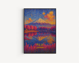 Mount Fuji Poster – Dreamy Sakura Reflection, Japan Landscape, Vintage Travel Art Print