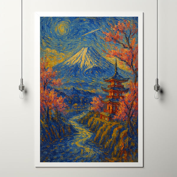Mount Fuji Travel Print Wall Art, Mount Fuji - Japan City Print, Mount Fuji Travel Gift, Mount Fuji City Poster, Van Gogh style Wall Art