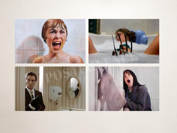 Movie Bathroom Art Poster Set, Halloween Horror Prints, Movie Bathroom Bundle, Printable Horror Wall Art Decor, Set of Four Funny Movie Gift 1785334872
