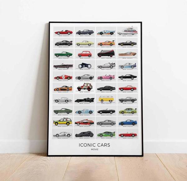 Movie Cars Poster, Cars From Films Print, The Excellent Home Decor, Man Cave, Gift for Him