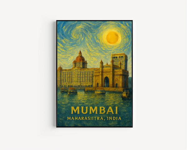 Mumbai Poster Print, Mumbai Travel Poster, Mumbai Van Gogh Style Wall Art, Mumbai, Maharashtra, India