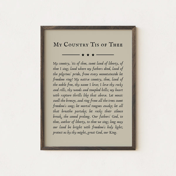 My Country Tis of Thee Print Vintage Patriotic Hymn (Digital Download) 4307754726
