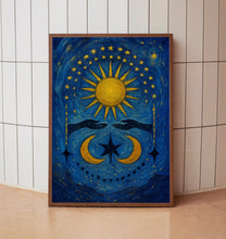 Mystical Boho Sun And Moon Print - Celestial Spiritual Sun, Crescent Moon Female Hands, Bohemian Hippie Poster, Earthy Beige, Stars Abstract (2)