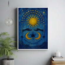 Mystical Boho Sun And Moon Print - Celestial Spiritual Sun, Crescent Moon Female Hands, Bohemian Hippie Poster, Earthy Beige, Stars Abstract (2)