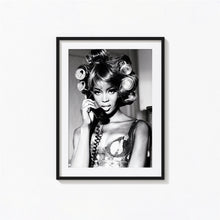 Naomi Campbell On Telephone Print, Black and White Wall Art, Vintage Print, Photography Prints, Museum Quality Photo Art Print 1606605396