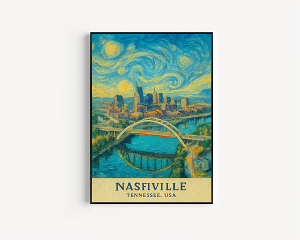 Nashville Print, Nashville Photo Poster, Nashville Travel Wall Art, Nashville Map Print, Nashville Van Gogh Style, Nashville, Tennessee, USA