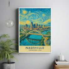 Nashville Print, Nashville Photo Poster, Nashville Travel Wall Art, Nashville Map Print, Nashville Van Gogh Style, Nashville, Tennessee, USA