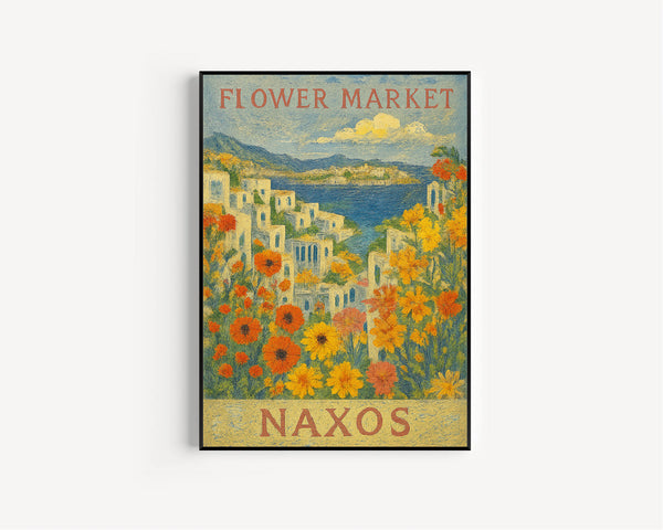Naxos Flower Market Poster, Wall Decor, Greece Floral Illustration, Botanical Gallery Wall Art, Gift For Friend, Travel Poster, Modern