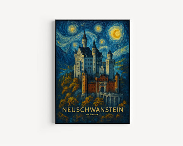 Neuschwanstein Castle Travel Poster - Germany Wall Art Print, Illustration Poster, Home & Office decor, Gift idea, Bavaria travel print