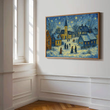 Neutral Winter Holiday Wall Art Retro Christmas Town Art Beige December Print