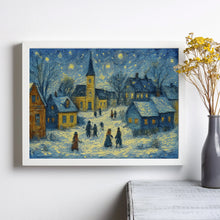 Neutral Winter Holiday Wall Art Retro Christmas Town Art Beige December Print