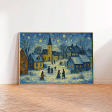 Neutral Winter Holiday Wall Art Retro Christmas Town Art Beige December Print