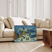 Neutral Winter Holiday Wall Art Retro Christmas Town Art Beige December Print