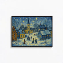 Neutral Winter Holiday Wall Art Retro Christmas Town Art Beige December Print