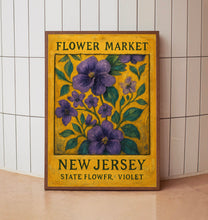 New Jersey State Flower Art Print, Violet 1960s Wall Art, Neutral Botanical Pastel Artwork, New Jersey Flower Market Decor, C31-63