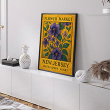 New Jersey State Flower Art Print, Violet 1960s Wall Art, Neutral Botanical Pastel Artwork, New Jersey Flower Market Decor, C31-63