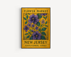 New Jersey State Flower Art Print, Violet 1960s Wall Art, Neutral Botanical Pastel Artwork, New Jersey Flower Market Decor, C31-63