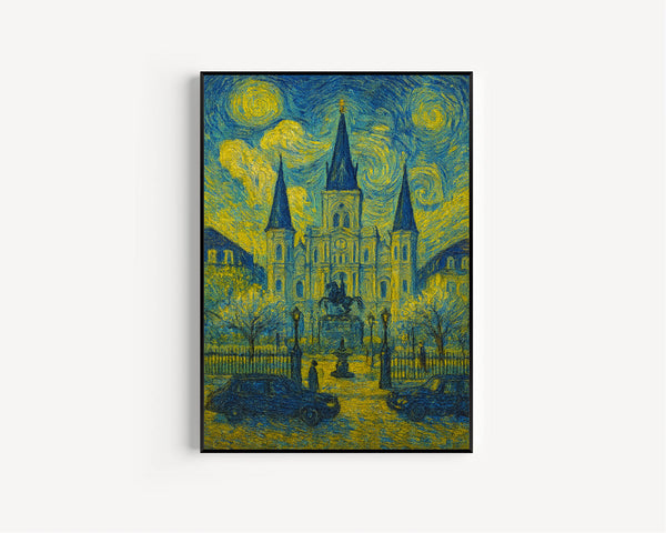 New Orleans, USA, Van Gogh Style, Canvas and Poster, Church Print, City Wall Decor, Travel Art, Landmark Illustration, Wall Art Decor