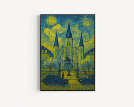 New Orleans, USA, Van Gogh Style, Canvas and Poster, Church Print, City Wall Decor, Travel Art, Landmark Illustration, Wall Art Decor