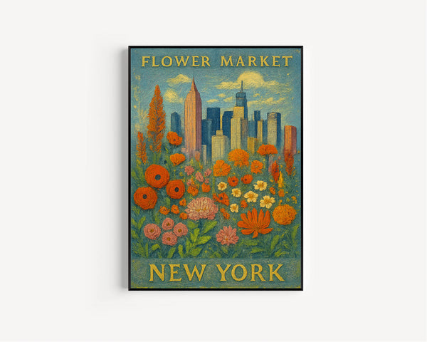 New York Flower Market Poster, Wall Decor, United States Floral Illustration, Botanical Gallery Wall Art, Gift For Friend, Travel Poster