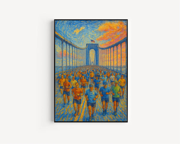 New York Marathon Poster – New York City, Verrazzano Bridge, Runners, Sunset, USA, Sporty Gift, Marathon Art, Athletic Decor, Running Lovers