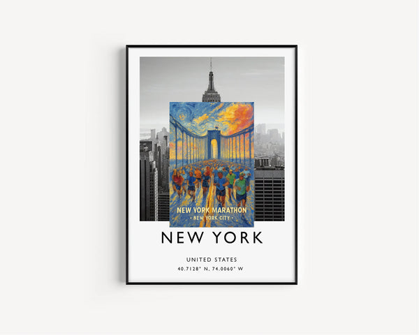 New York Marathon Poster – New York City, Verrazzano Bridge, Runners, Sunset, USA, Sporty Gift, Marathon Art, Athletic Decor, Running Lovers