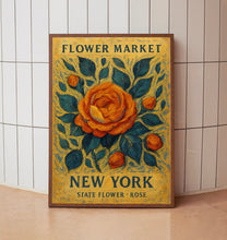 New York State Flower Print, 1960_s Rose Art, New York Flower Market Wall Art, Neutral Pastel Botanical Décor, C31-62