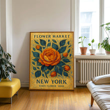 New York State Flower Print, 1960_s Rose Art, New York Flower Market Wall Art, Neutral Pastel Botanical Décor, C31-62