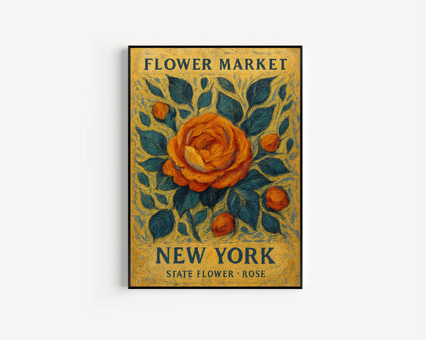 New York State Flower Print, 1960_s Rose Art, New York Flower Market Wall Art, Neutral Pastel Botanical Décor, C31-62