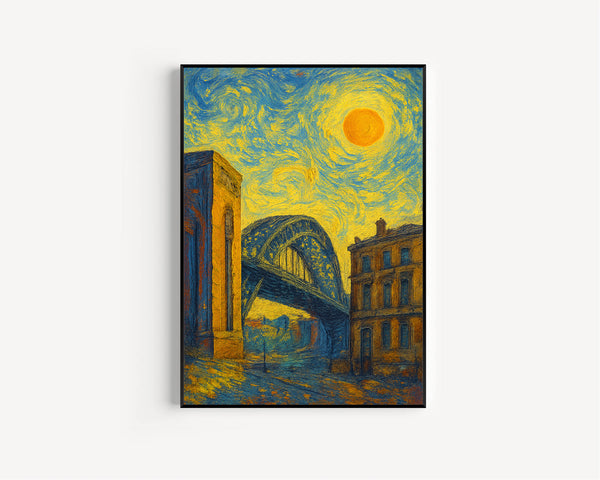Newcastle-upon-Tyne Poster Print, Newcastle-upon-Tyne Travel Poster, Newcastle-upon-Tyne Van Gogh Style Wall Art, United Kingdom