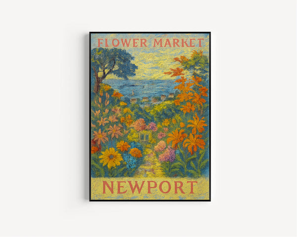 Newport Flower Market Poster, Wall Decor, Rhode Island Floral Illustration, Botanical Gallery Wall Art, Gift For Friend, Travel Poster