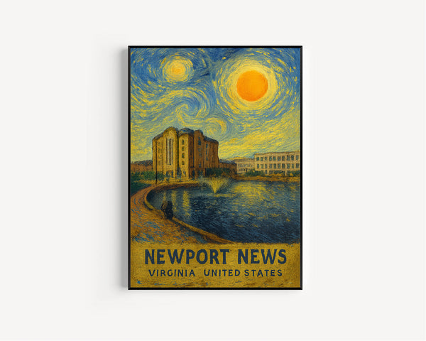 Newport News Poster Print, Newport News Travel Poster, Newport News Van Gogh Style Wall Art, Newport News, Virginia, United States