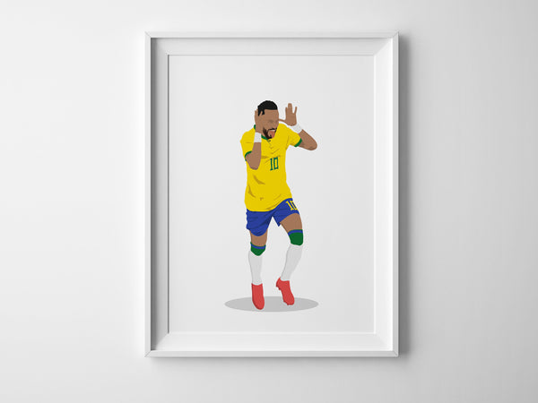 Neymar Junior Hand Drawn Poster, Brazilian Athlete Neymar JR, Football Illustration 1551182391