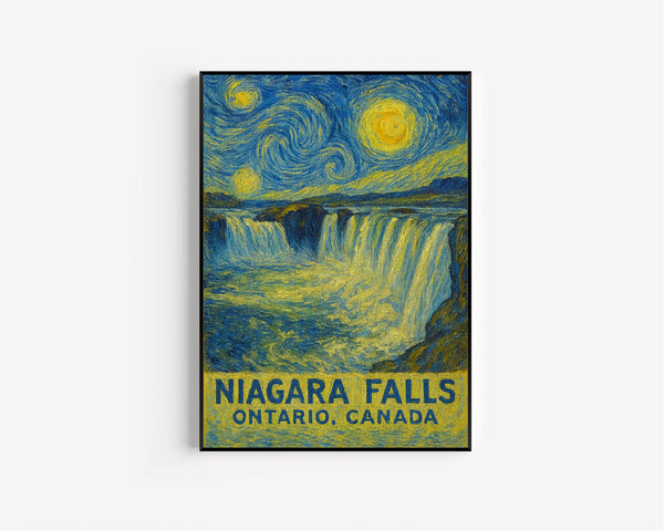 Niagara Falls Poster Print, Niagara Falls Travel Poster, Niagara Falls Van Gogh Style Wall Art, Niagara Falls, Ontario, Canada