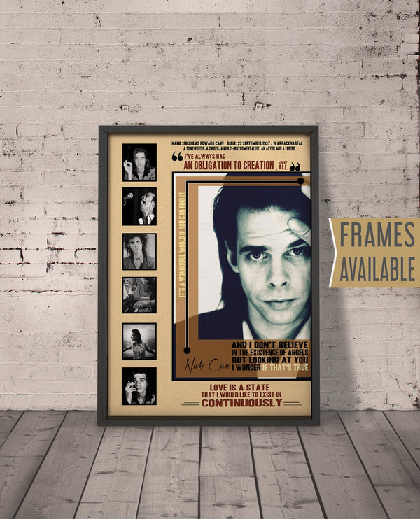 Nick Cave Poster, Framed Music Poster Lyric Song Quote Art Print, Typography Music Poster, Home Decor, Wall Art Christmas Gift For Him Her 246876321