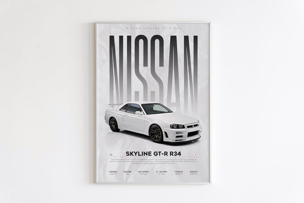 Nissan Skyline GT-R R34 Poster _ Car Poster _  Download _ Hyper Car Poster _ Art Print _ Poster _ Home Decor _ Wall Decor