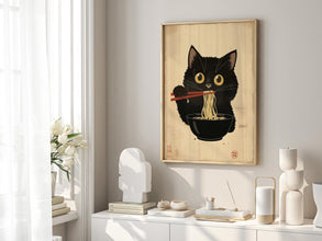 Noodle Black Cat Poster, Ramen Noodles Art, Kitchen Wall Art, Japanese cat print, Cat Lovers Gift, Japanese VIntage Wall Art Tokyo Art Print 1751367990