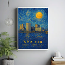 Norfolk Poster Print, Norfolk Travel Poster, Norfolk Van Gogh Style Wall Art, Norfolk, Virginia, United States