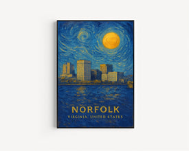 Norfolk Poster Print, Norfolk Travel Poster, Norfolk Van Gogh Style Wall Art, Norfolk, Virginia, United States