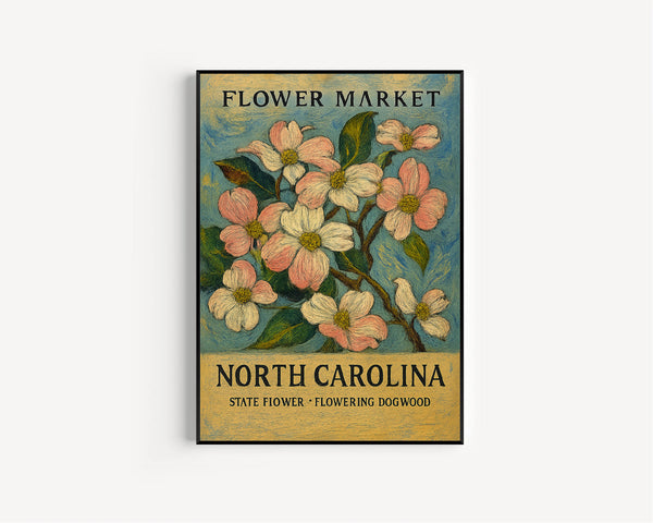North Carolina State Flower Art Print, Flowering Dogwood 1960_s Wall Art, Neutral Pastel Botanical Market Artwork, C31-49
