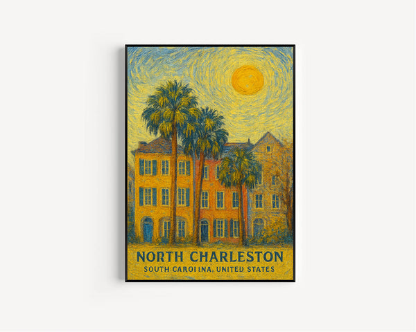 North Charleston Poster Print, North Charleston Travel Poster, North Charleston Van Gogh Style Wall Art, South Carolina, United States